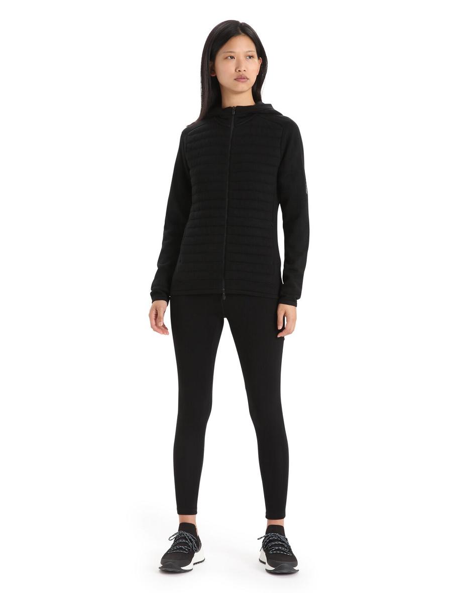 Sweat À Capuche Icebreaker ZoneKnit™ Merino Insulated Long Sleeve Zip Femme Noir | FR 1670PJJQ